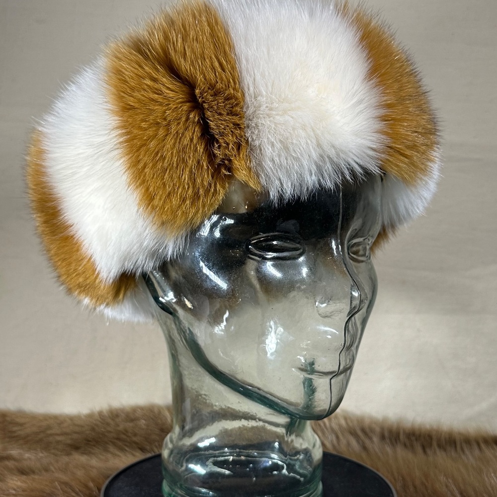 White and Tan Fox Fur Headband - Picture 5 of 6
